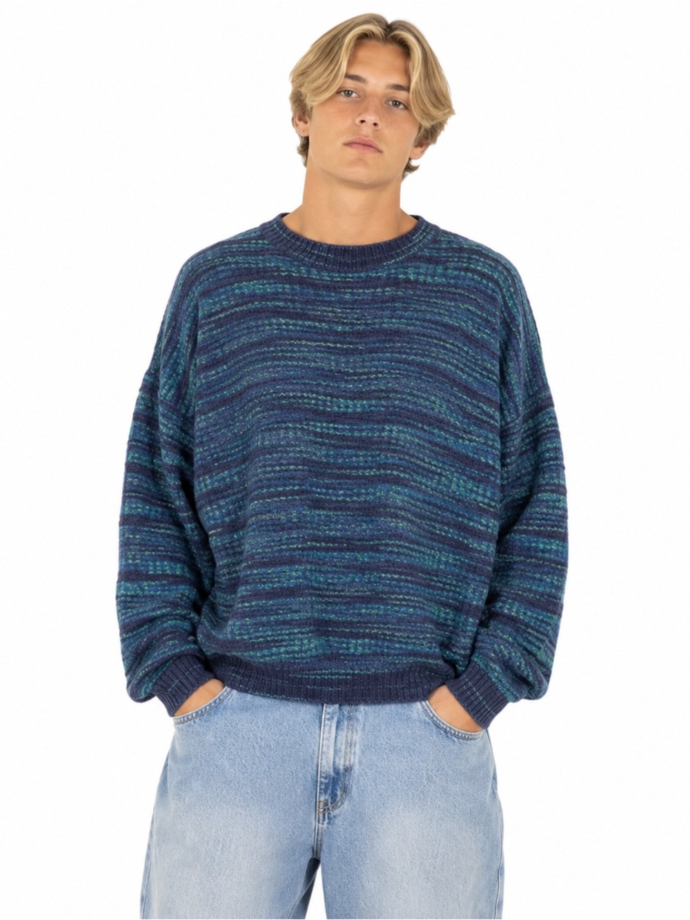 Tony Lambert Designs Blue Teal Marled Knit Sweater Cotton Bld VTG Mens size XL